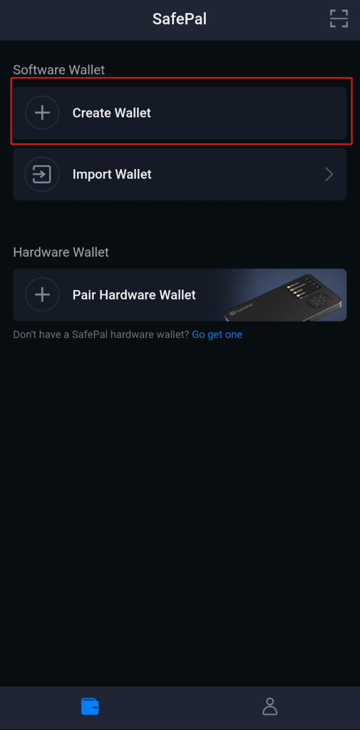 Creating a new wallet on SafePal hardware wallet