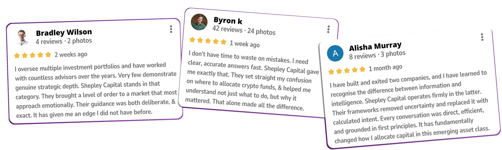 Testimonials for Shepley Capital's Obsidian Tier