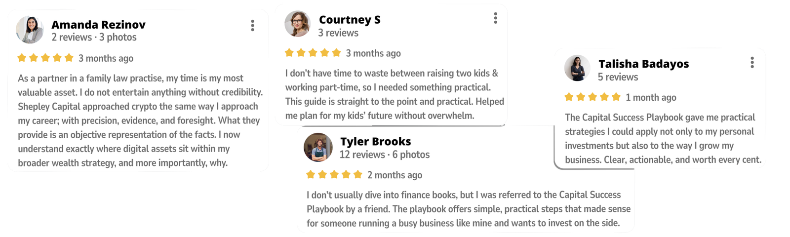 Client testimonials for Shepley Capital crypto membership